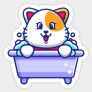 Cute cat in a bathtub cartoon character Sticker